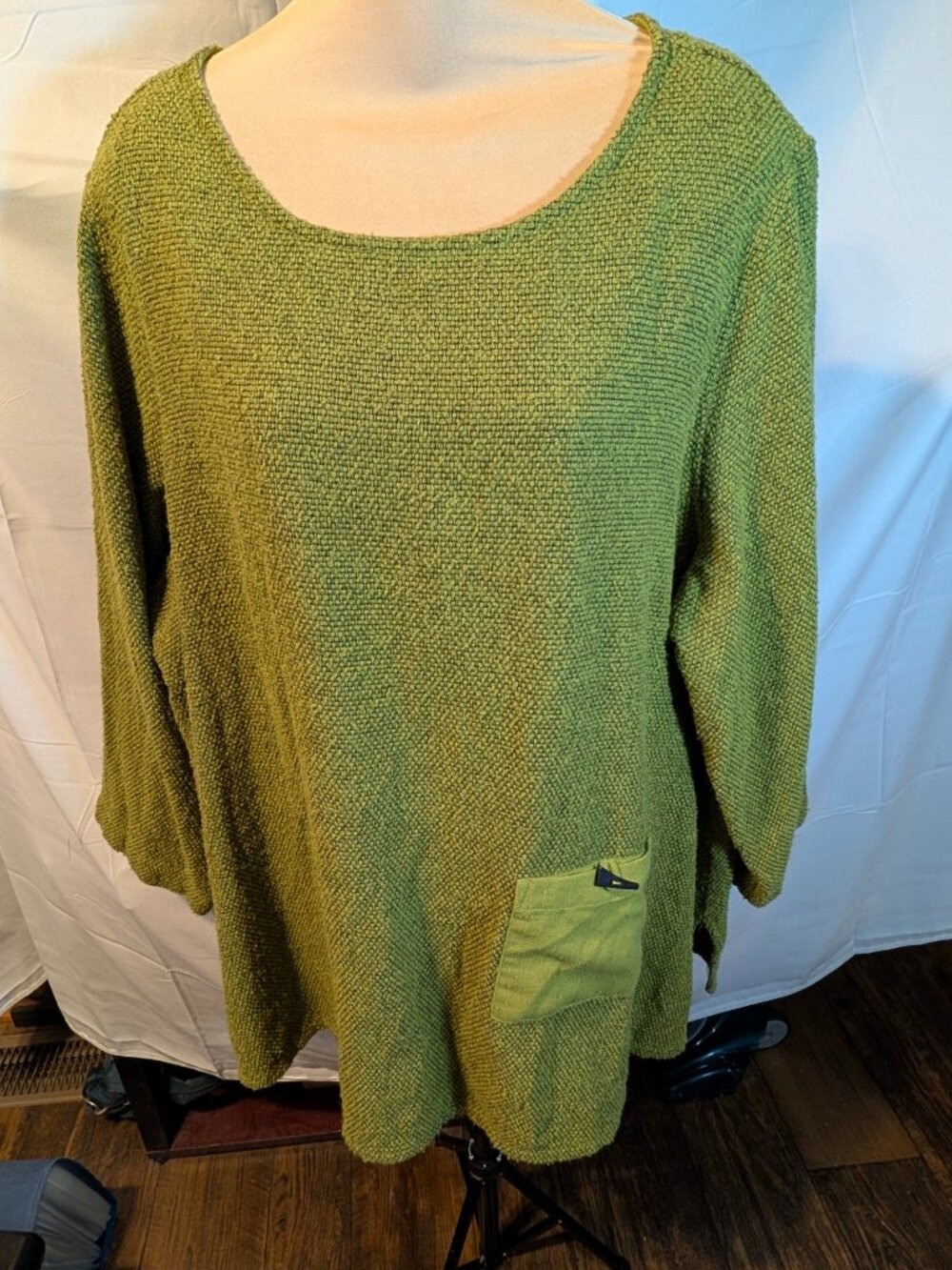 Ali Miles Tunic Sweater Top Women Size 2X Scoop Neck Lagenlook Green/yellow